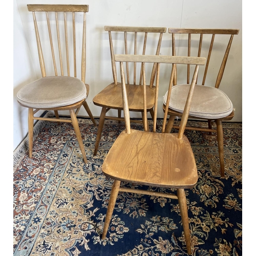 553 - Ercol model 391 elm and beech dining chairs, comprising three low back chairs and one high back chai... 