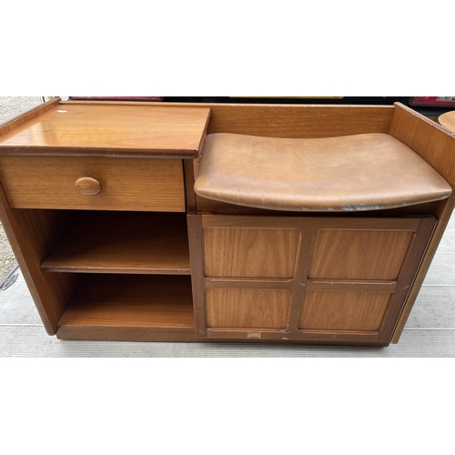 555 - Nathan 'Squares' teak telephone table, W91cm D37cm H56cm, and a circular Formica topped occasional t... 