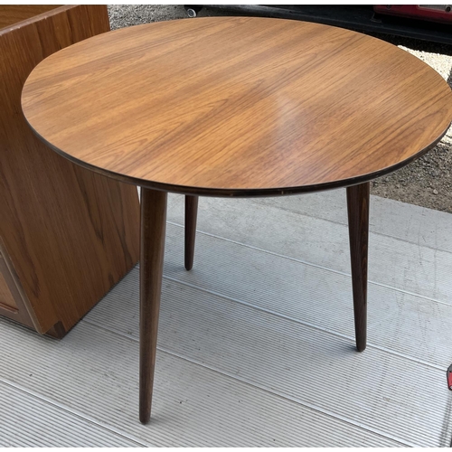 555 - Nathan 'Squares' teak telephone table, W91cm D37cm H56cm, and a circular Formica topped occasional t... 