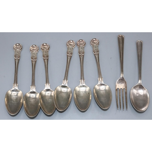 576 - Six George IV silver King's Pattern teaspoons, Robert Gray & Son, Glasgow 1820; George VI silver spo... 