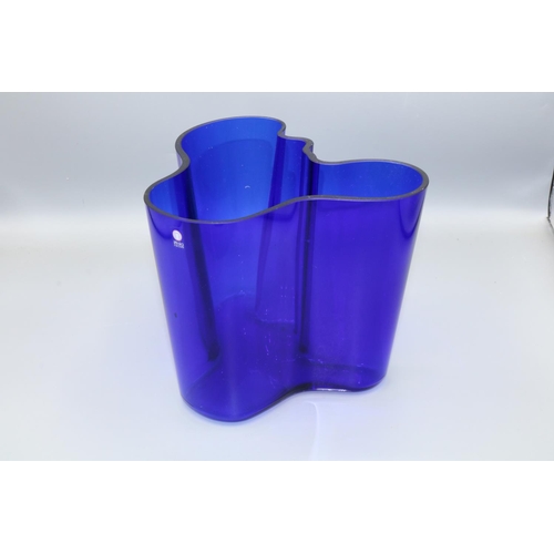 682 - Alvar Aalto for Iittala Finland, cobalt blue 'Savoy' vase, late 20th century, stickered, etched mark... 