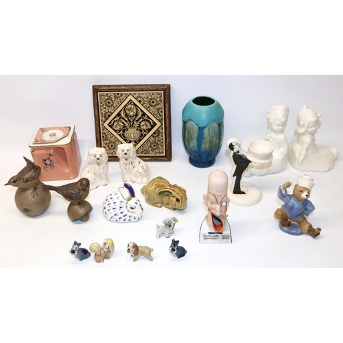 692 - Collection of ceramics, incl. a Royal Crown Derby rabbit paperweight with gold stopper; novelty sing... 