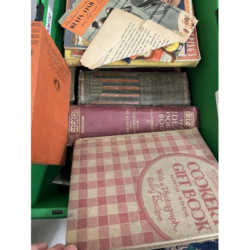 699 - Collection of vintage books incl. cookery, postcards, sheet music etc. (4 boxes)