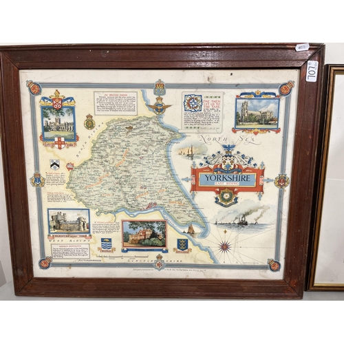 707 - Large Countryman County map of the East Riding of Yorkshire 34.5 x 54cm, and a collection of framed ... 