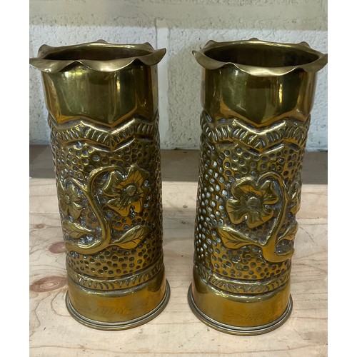 841 - Two well decorated shell cases vases, dedicated to Ethel and Billy, dated 1917/18 (2)