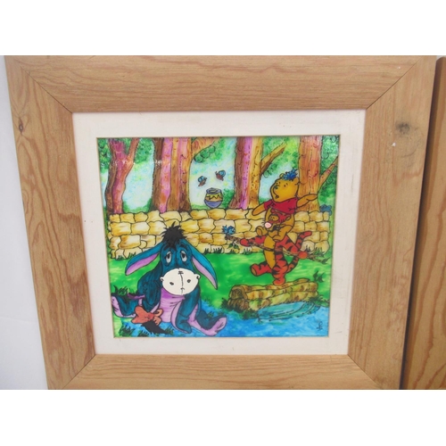 726 - Three Framed glass painted scenes of Winnie-The-Pooh characters and others