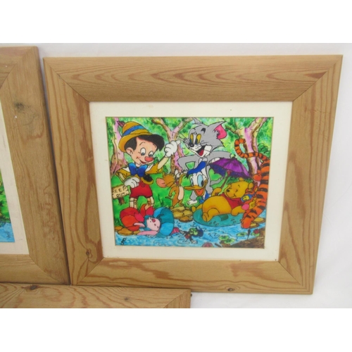 726 - Three Framed glass painted scenes of Winnie-The-Pooh characters and others