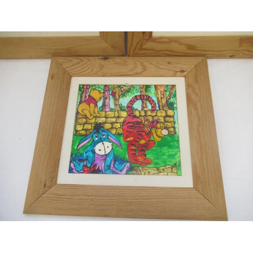 726 - Three Framed glass painted scenes of Winnie-The-Pooh characters and others