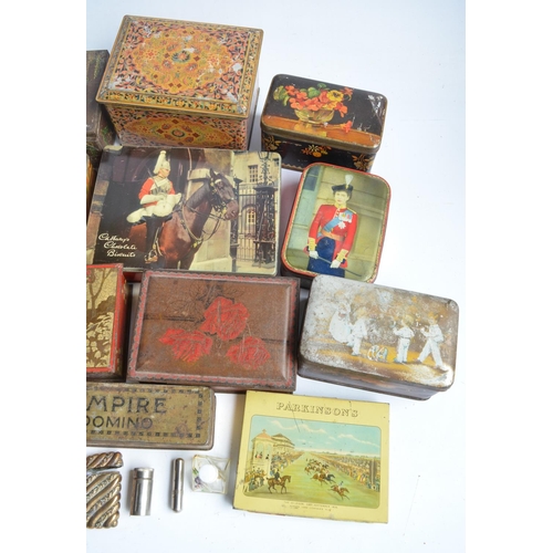 816 - Collection of vintage metal tins and coin banks to include 2x Post Office Savings money boxes (one w... 