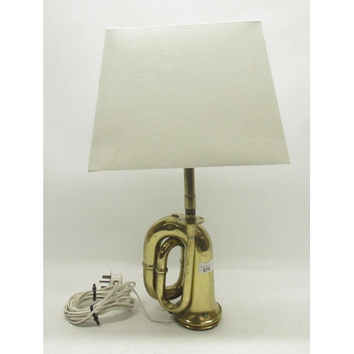 579 - Desmo Birmingham, brass car horn converted to a table lamp, H52cm