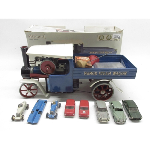 584 - Mamod SW1 Steam Wagon / Lorry, boxed complete with steering rod and funnel, L38cm; Tri-ang Spot-On M... 