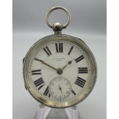 676 - WWII British Military Issue G.S.T.P. plated keyless pocket watch, black enamel Arabic dial, subsidia... 