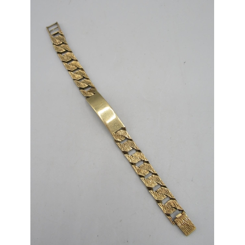 670 - 9ct yellow gold identity bracelet with textured links, stamped 375, 59.5g