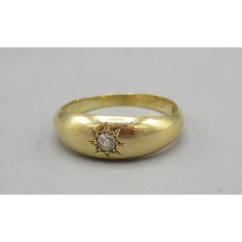 7 - Yellow gold ring set with single diamond, hallmarks worn, N1/2, size O, 3.9g