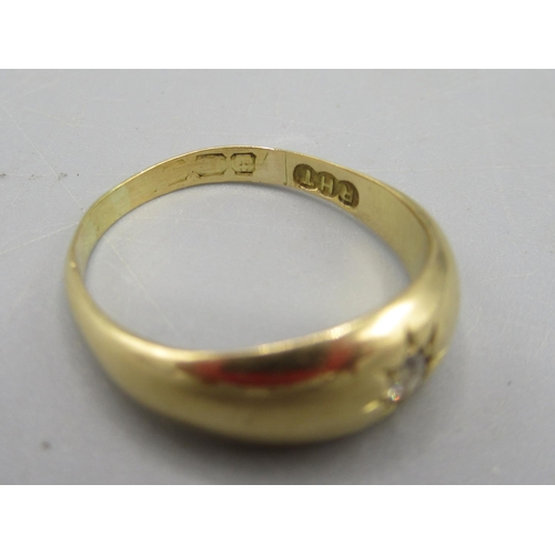 7 - Yellow gold ring set with single diamond, hallmarks worn, N1/2, size O, 3.9g