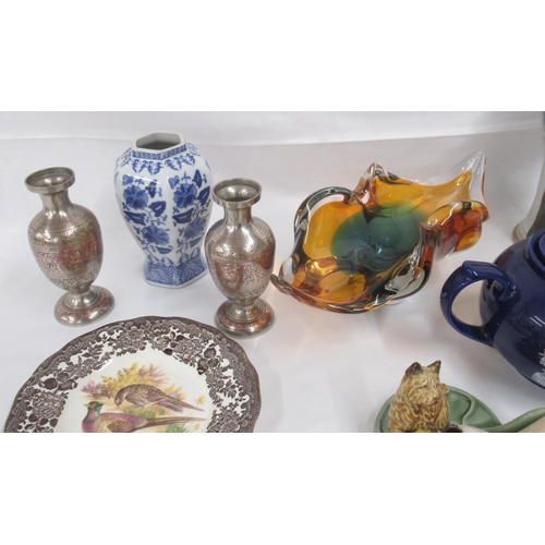 372 - Mixed collection of items to inc. Scottish studio pottery vase, KPM posy vase, glass Fuchia design p... 