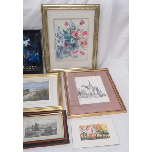 384 - Mixed collection of 14 framed pictures and prints to inc. a Wireless poster signed by Andrew-Lee Pot... 