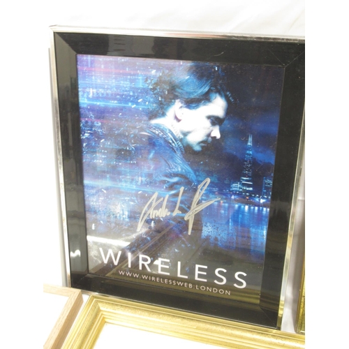 384 - Mixed collection of 14 framed pictures and prints to inc. a Wireless poster signed by Andrew-Lee Pot... 