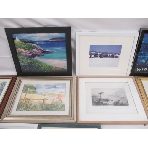 384 - Mixed collection of 14 framed pictures and prints to inc. a Wireless poster signed by Andrew-Lee Pot... 