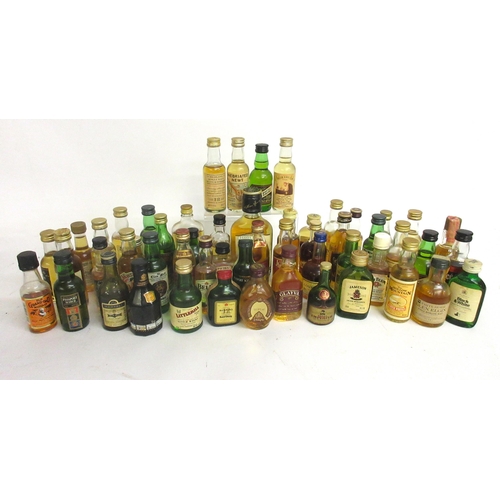 388 - Large assorted collection of whisky and other miniatures, some evaporation to bottles, to inc. Johnn... 