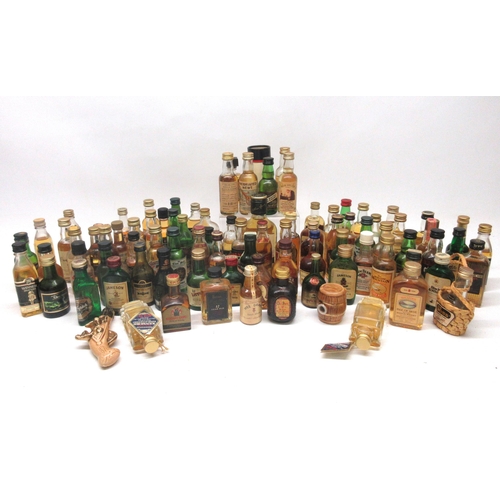 388 - Large assorted collection of whisky and other miniatures, some evaporation to bottles, to inc. Johnn... 