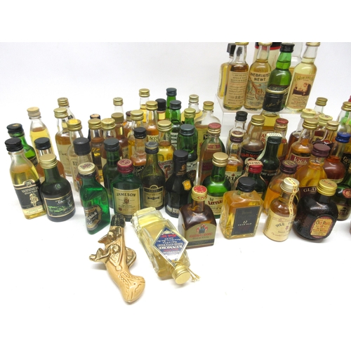 388 - Large assorted collection of whisky and other miniatures, some evaporation to bottles, to inc. Johnn... 