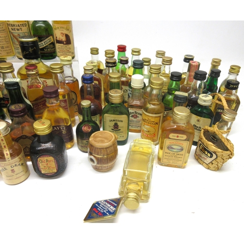 388 - Large assorted collection of whisky and other miniatures, some evaporation to bottles, to inc. Johnn... 