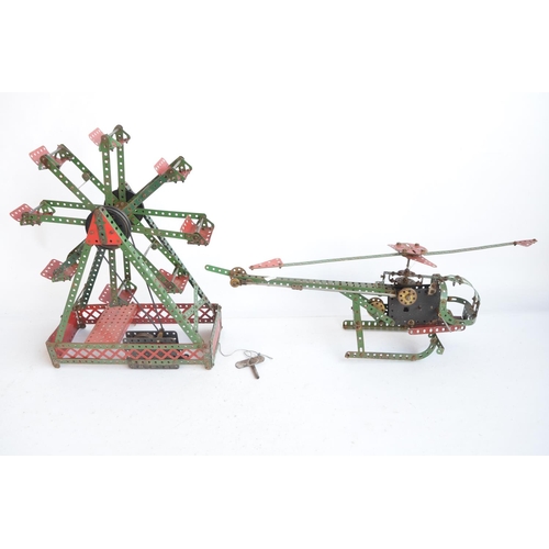 291 - Two vintage built up Meccano sets to include Ferris Wheel (in good working order, H45cm) and helicop... 