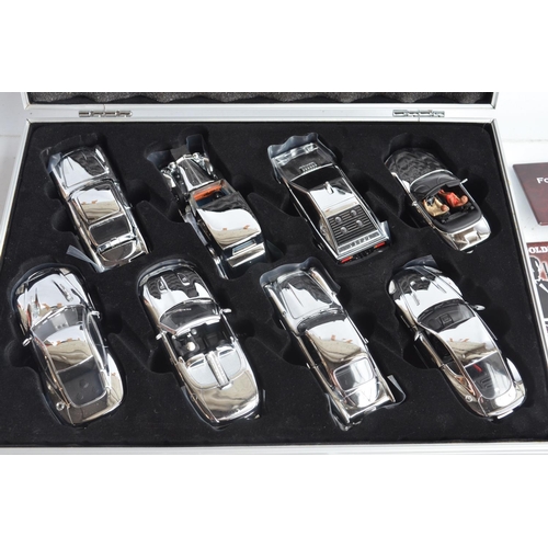 344 - Rare Corgi James Bond 007 8 chromed 1/36 scale car model set (believed limited edition of 2520) in a... 