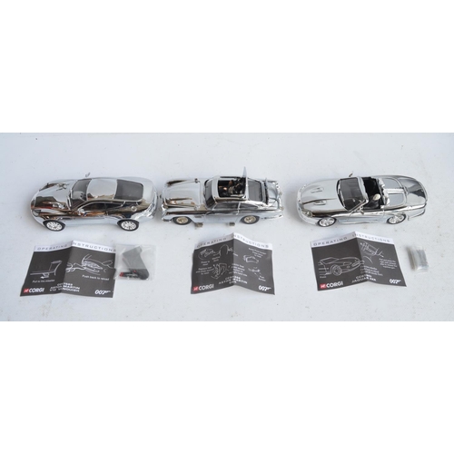 344 - Rare Corgi James Bond 007 8 chromed 1/36 scale car model set (believed limited edition of 2520) in a... 