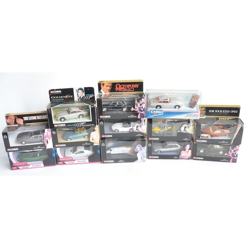 345 - Thirteen boxed Corgi James Bond themed diecast models to include Space Shuttle, Gyrocopter, Lotus Es... 