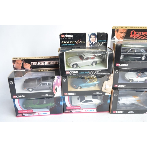 345 - Thirteen boxed Corgi James Bond themed diecast models to include Space Shuttle, Gyrocopter, Lotus Es... 