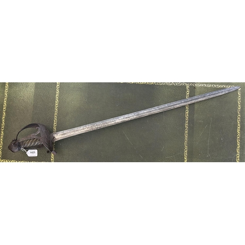 1423 - Circa mid 17th century full basket hilt Mortuary sword, 32