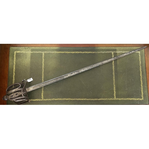 1428 - Circa mid 18th century Scottish basket hilted backsword, straight single edged blade 40