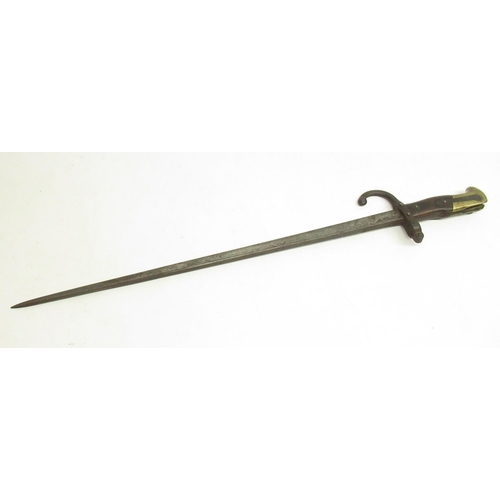 1420 - French model 1874 gras sword with engraving and date to blade 1882, lacking sheath, blade L52cm