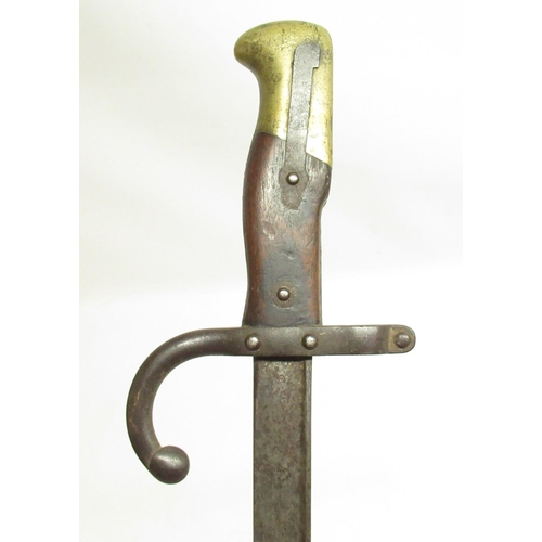 1420 - French model 1874 gras sword with engraving and date to blade 1882, lacking sheath, blade L52cm