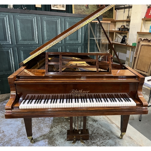 392 - Bluthner rosewood cased Boudoir grand piano, metal framed overstrung movement No.87749, on square ta... 