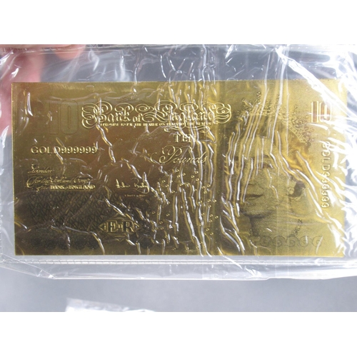 604 - Four British Gold 24K banknotes of £50 £20 £10 and £5 in original plastic packaging