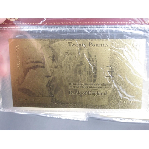 604 - Four British Gold 24K banknotes of £50 £20 £10 and £5 in original plastic packaging