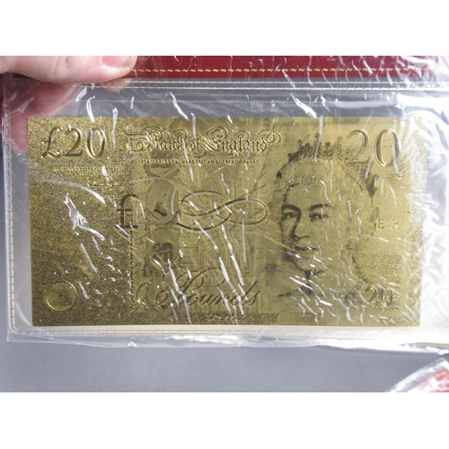 604 - Four British Gold 24K banknotes of £50 £20 £10 and £5 in original plastic packaging