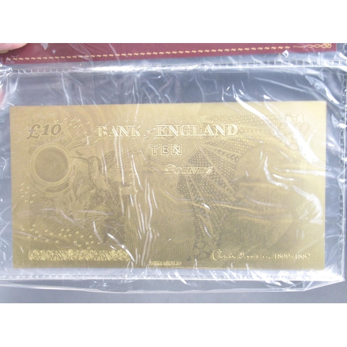 604 - Four British Gold 24K banknotes of £50 £20 £10 and £5 in original plastic packaging