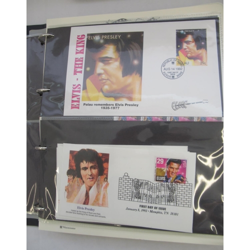 647 - Collection of Marilyn Monroe and Elvis Presley related stamps and covers in 4 folders