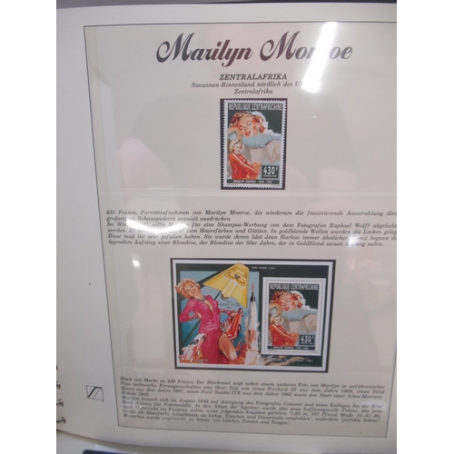 647 - Collection of Marilyn Monroe and Elvis Presley related stamps and covers in 4 folders