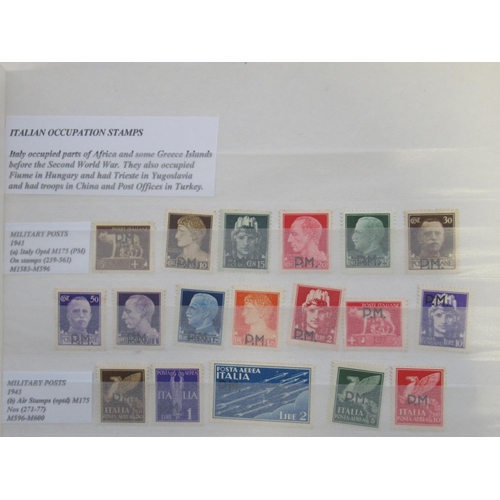 653 - Three Folders cont. C19th/20th Italian stamps to inc. stamps from Allied Occupation, Italian colonie... 