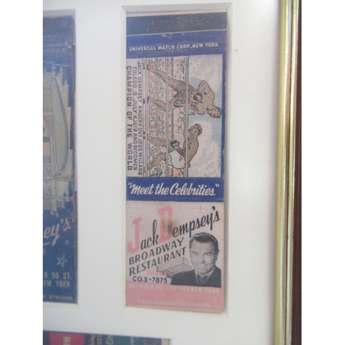 845 - Framed montage of 5 Jack Dempsey's Broadway Restaurant match books