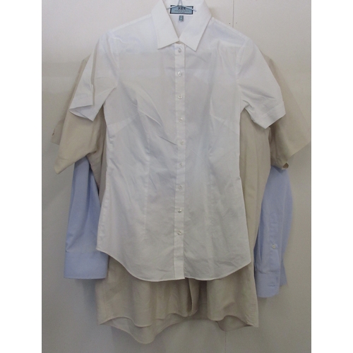 1395 - Large collection of long-sleeved shirts, belts, and formal trousers in various sizes, including a Br... 