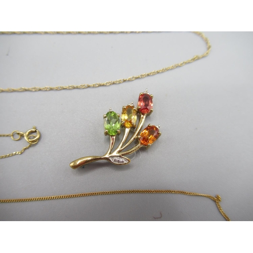 1106 - 9ct yellow gold floral pendant set with multi coloured gemstones, stamped 375, and five 9ct yellow g... 