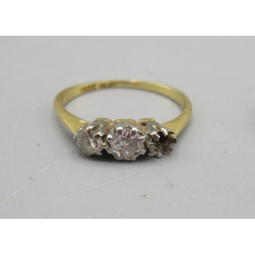 48 - 18ct and platinum ring set with two diamonds, missing one stone, stamped 18ct plat, size J, and a 22... 