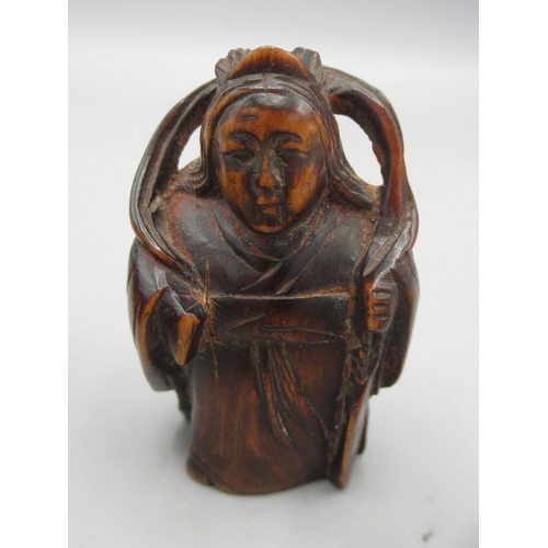 50 - 19th Century, signed hardwood netsuke of a sennin, a vintage Cadbury's chocolate box decorated with ... 