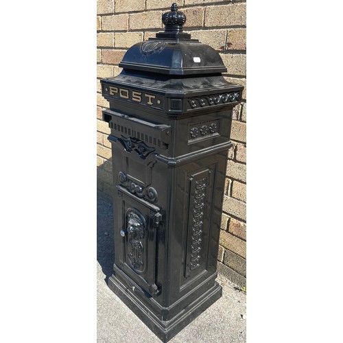 1184 - Shane Lynch collection - Victorian style freestanding black cast metal post box, approximate H100cm